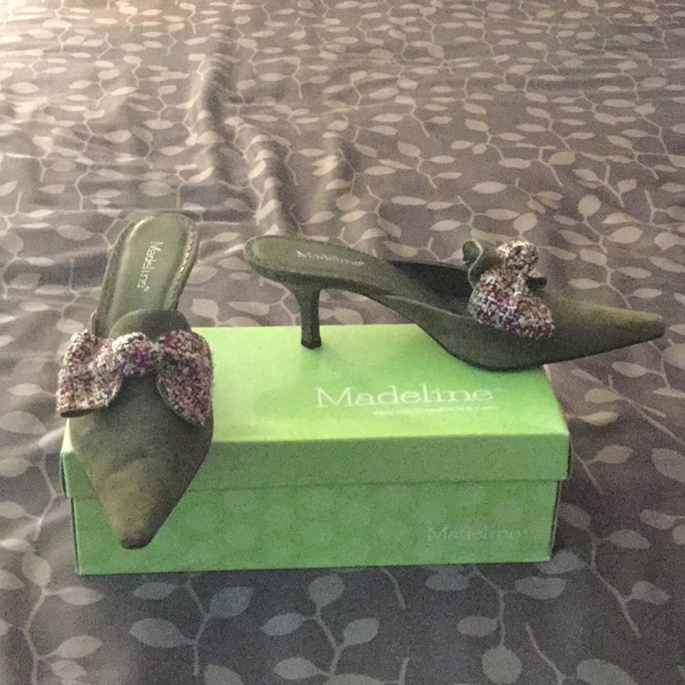 Madeline - Olive Suede slingback kitten heels